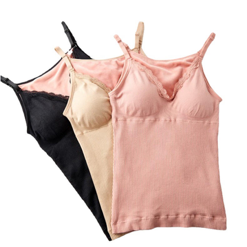 Picture of Autumn and winter New Hot warm vest seamless V-neck flower lace one-piece fixed Cup slim base underwear