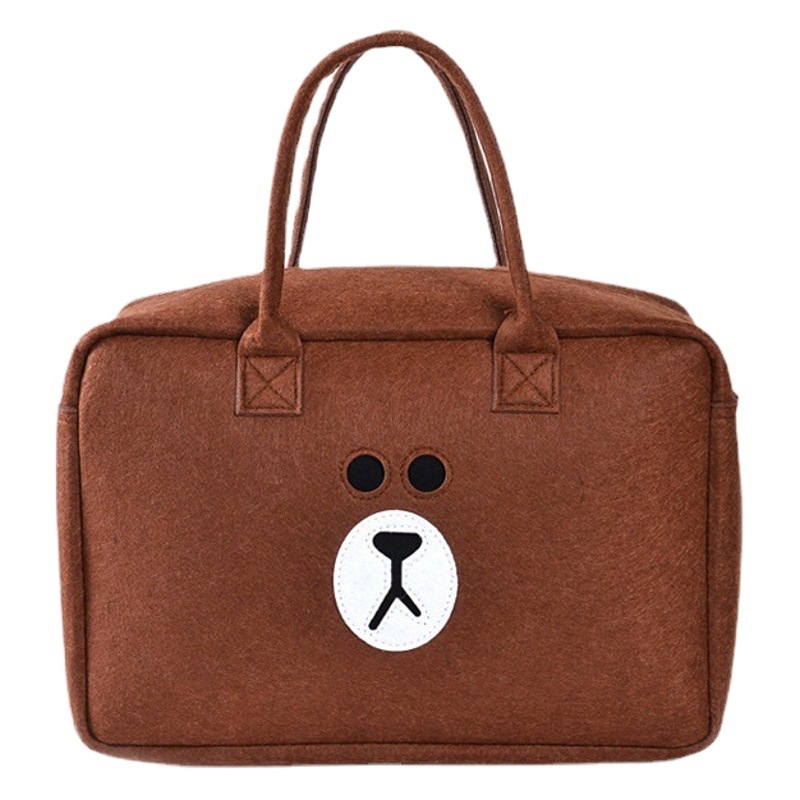 Cartoon Cute Bear Ben Bear Portable Felt Bag Travel Shopping Large Capacity Yellow Duck Zipper Travel Bag