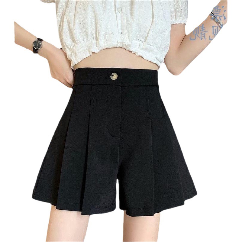 2024 Summer new fashion high waist slimming versatile pleated suit shorts group girls casual design sense