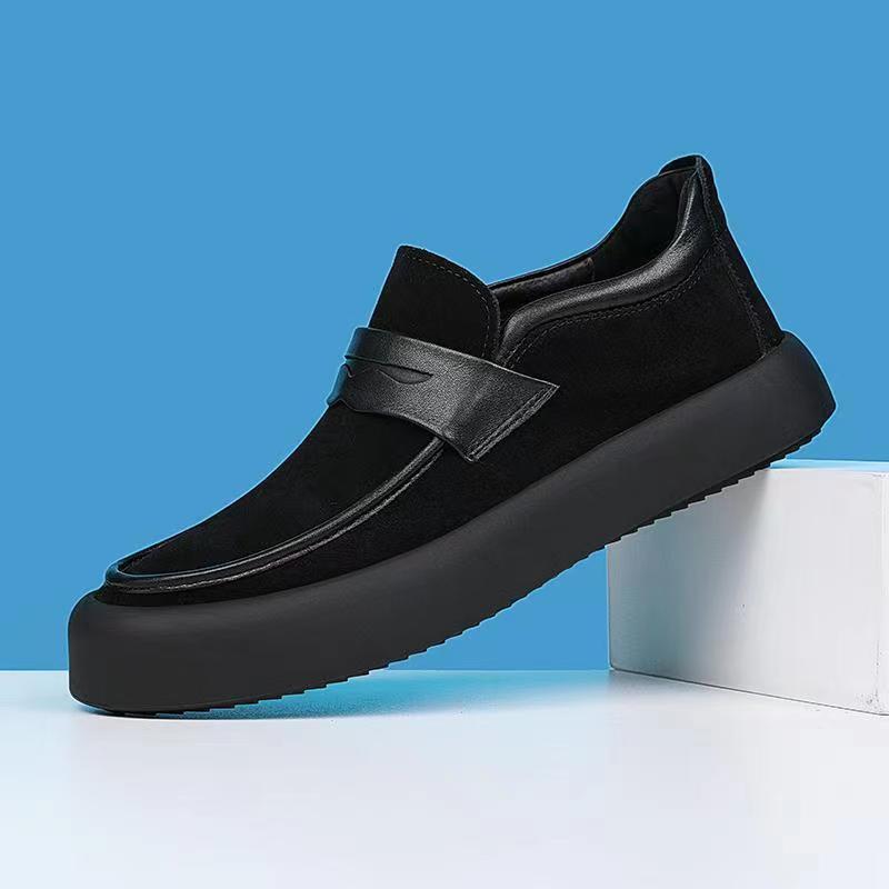 Men's Spring Genuine Leather Versatile Slip-On Shoes, Men's Loafers, Slip-On Lazy Shoes, Casual and Fashionable