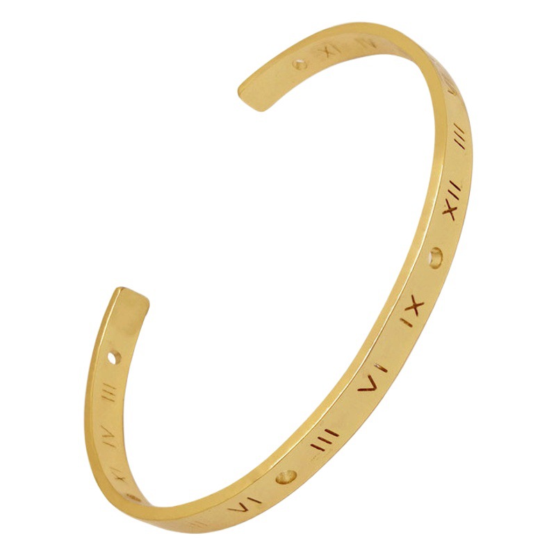 European and American Hollow Heavy Metal Bracelet Temperament Joker Open Digital Bracelet Jewelry Roman Digital Bracelet Wholesale