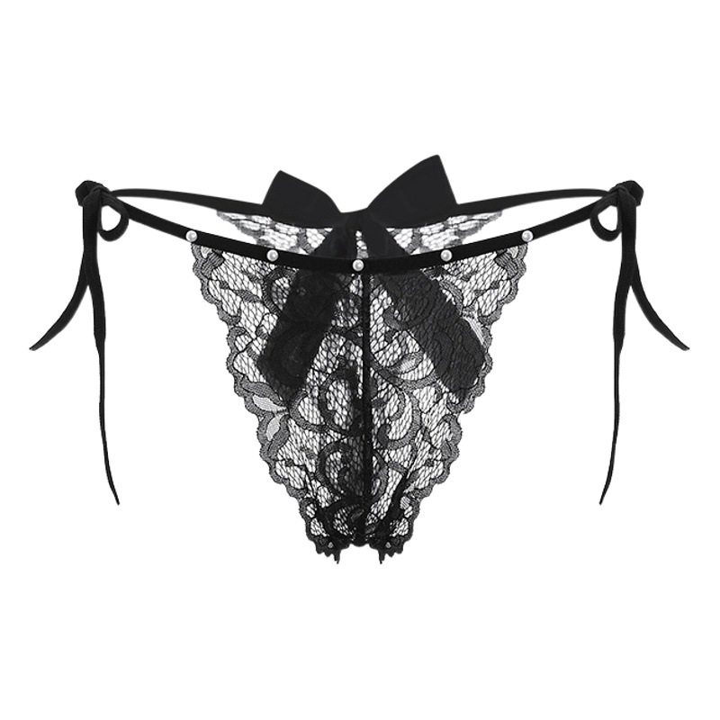 Guiruo Spring and Summer Sexy Underwear Sexy Bow Low Waist Lace Solid Color Underwear Thong Accessories 2119