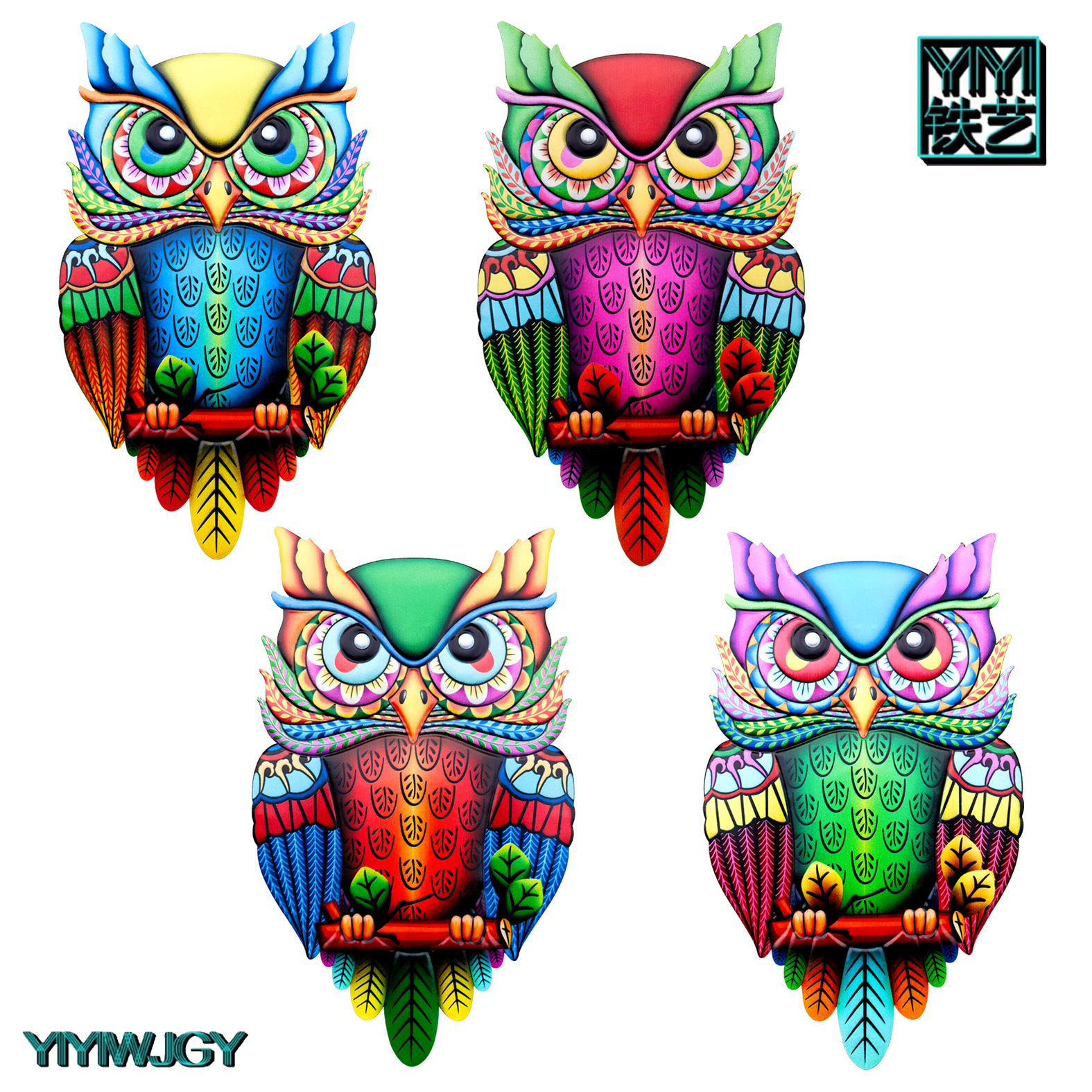 Large Owl New Cross-border Supply New Owl 4 Color Wall Decoration Iron Crafts Hanging Ornaments Home Decoration