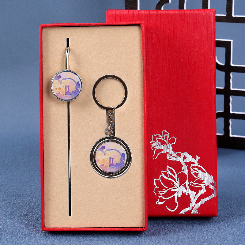 Picture of Beijing Temple of Heaven, Wuhan Yellow Crane Tower, Nanjing, Guangzhou Souvenir Metal Bookmark Keychain Set Custom Cultural and Creative Style
