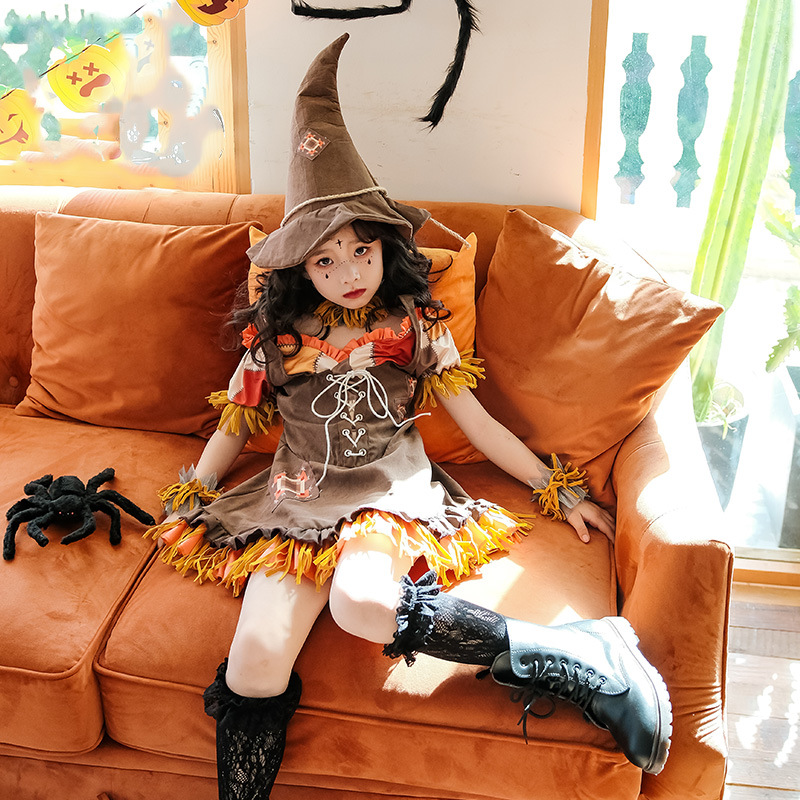Picture of Halloween Kidsren's Costumes Scarecrow Pastoral Style Farm Costumes Girls Carnival Cos Performance Costumes
