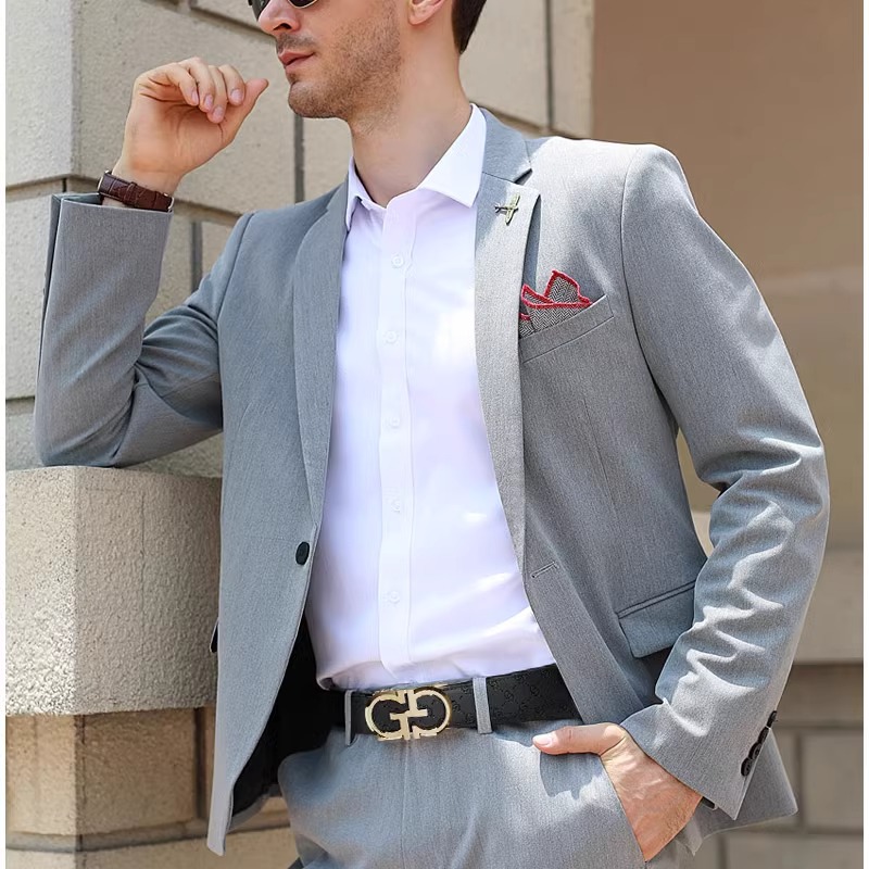Picture of High-End Leather Belt for Men, Business Casual, Young People's Belt, Fashionable and Simple Letter Automatic Buckle Trouser Belt, Youth Trend