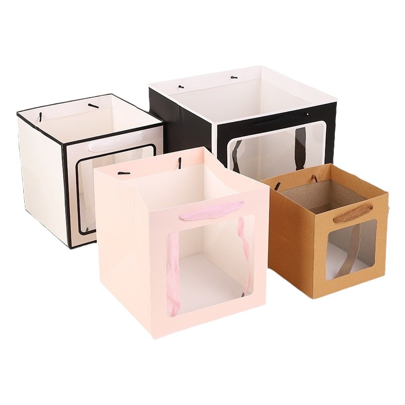 Wholesale Square Window Transparent Gift Bag Window Tote Bag Birthday Gift Paper Bag High-End Souvenir Gift Bag