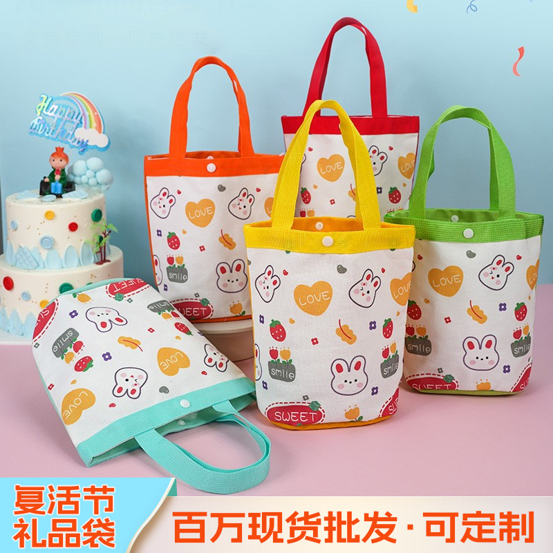 2025 New Easter Basket Egg Decorations Canvas Gift Bag Rabbit Storage Basket Tote Bucket Wholesale