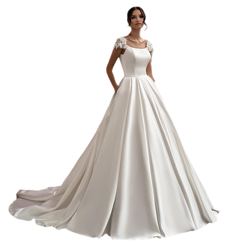 Picture of Shoulder-wrapped wedding dress 2023 new bridal Simple Sexy Slim travel racket satin soft yarn lace slimming small slippers