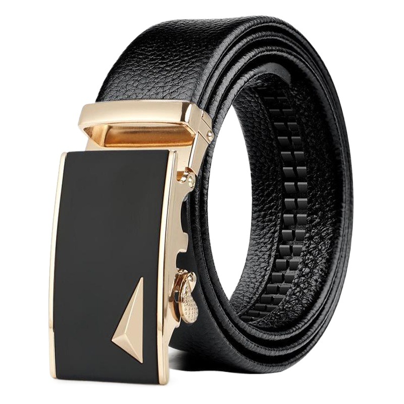 Men's automatic buckle belt black men's business belt hemming litchi pattern fast hand live recommend a generation of hair