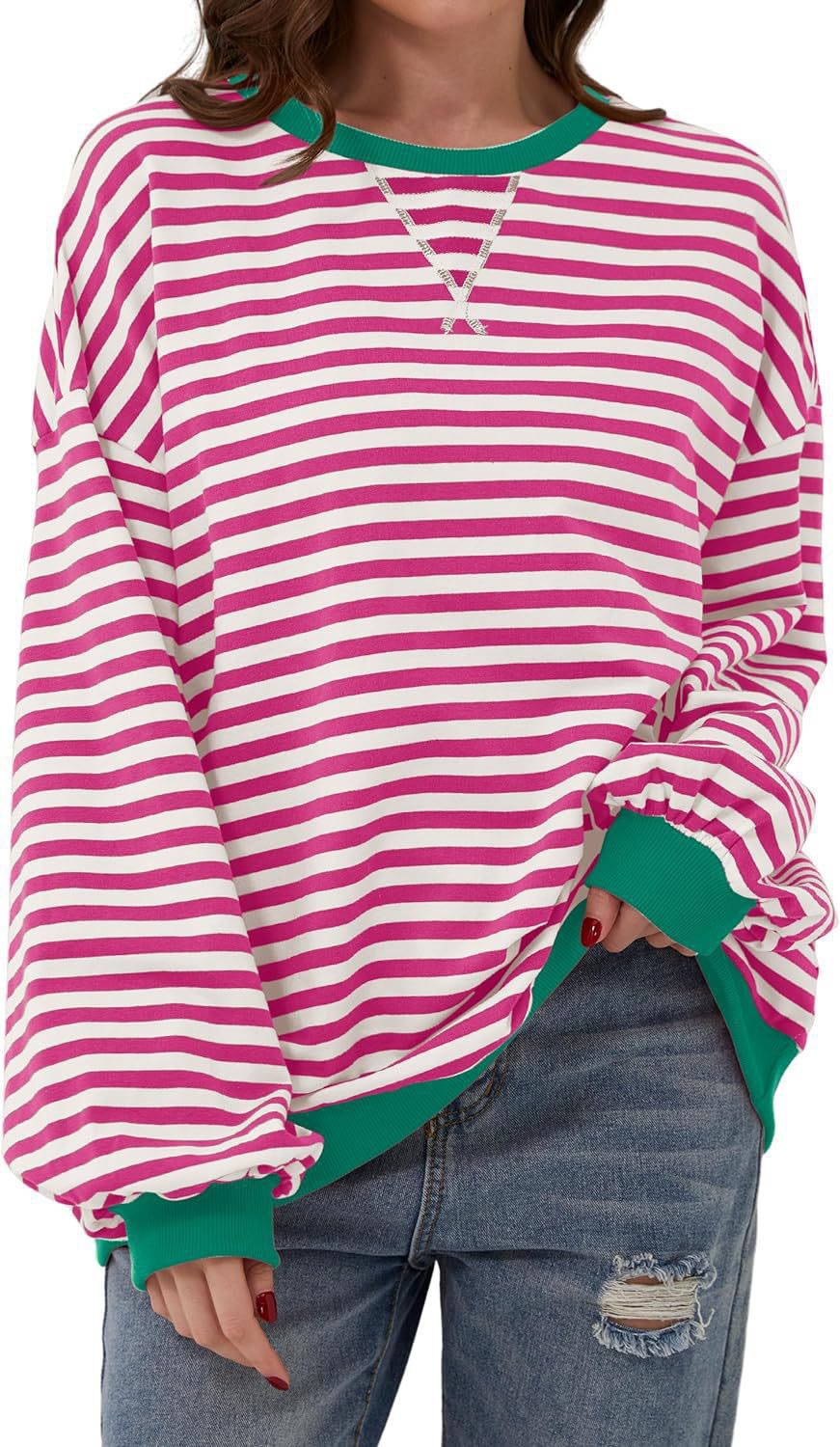 Picture of Europe and the United States cross-border Amazon autumn and winter new casual striped color matching T-shirt top
