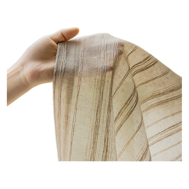 Japanese-style Silent Wind Striped Linen Yarn Curtain Living Room Balcony Bay Window Transparent and Impervious Imitation Cotton and Linen Screen Yarn Curtain