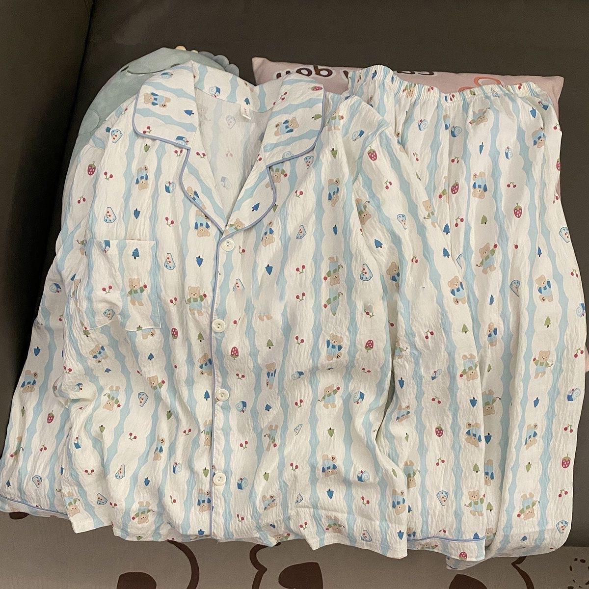 Japanese Style Cute Bear Pajamas Women's Summer Korean Style 2024 New Cloud Cotton Long Sleeve Trousers Two-Piece Home Clothes