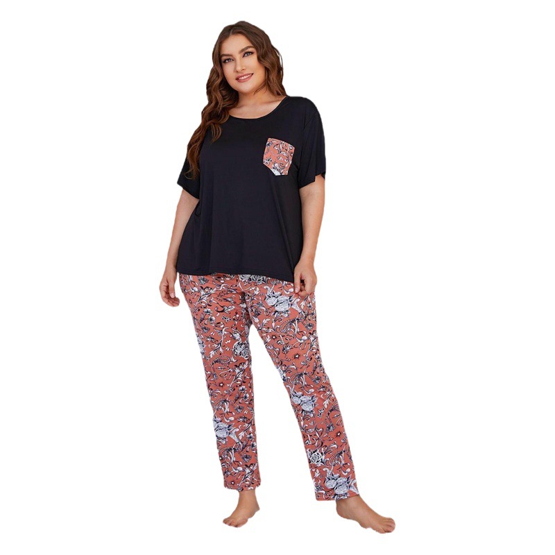 Amazon Cross-border Europe and America Large Size Pajamas Women's Spring and Summer Short-sleeved Pants Home Suit Foreign Trade Independent Station
