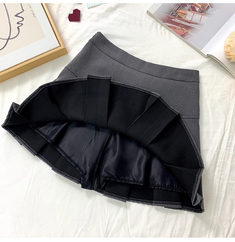 Picture of Grey Pleated Skirt Women's 2024 Spring New High Waist Skirt Design Sense Slimming All-match Anti-glare A- line Skirt