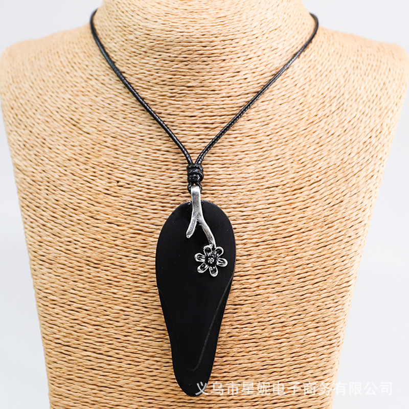 Picture of New ethnic style necklace female Ebony long pendant artistic personality sweater chain wooden brand necklace jewelry wholesale