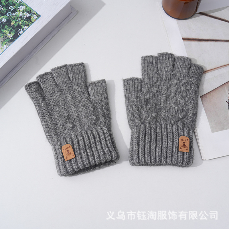 Autumn and winter alpaca wool half finger gloves outdoor riding warm windproof breathable portable simple gloves warm cold