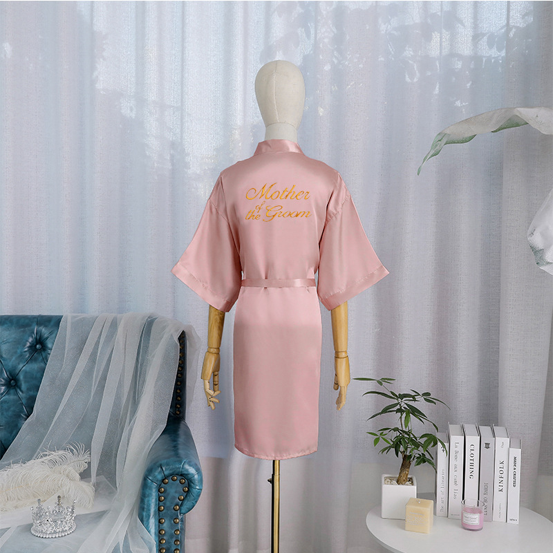 Picture of Bride's Bridesmaid's Morning Gown Wedding Silk Birthday Girlfriend Party Pajamas Lie-down Embroidered Red Nightgown Wedding Morning Gown