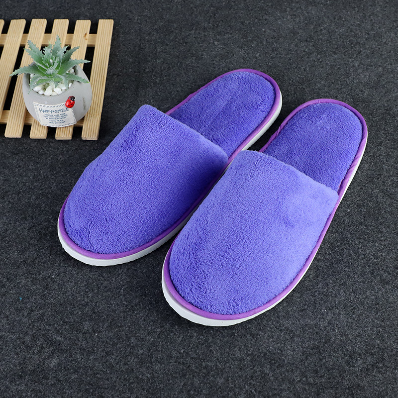 Picture of Disposable solid color coral fleece slippers hotel homestay couple slippers room hotel thickened slippers wholesale