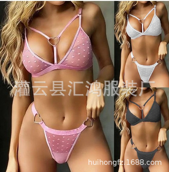 Foreign trade sexy underwear AliExpress sexy love mesh three-point two-piece 1081