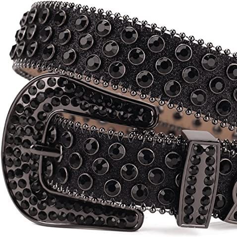 Belt Women's Rivet Design European and American Alloy Hip-Hop Wholesale Set Buckle Three-Piece Set Style Belt Trendy Rhinestone Diamond