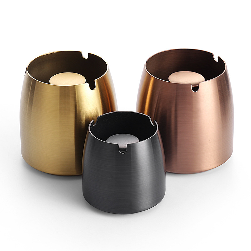 Picture of Ashtray Creative Gift Large Round Hotel Home Gold with Lid Heightened Stainless Steel Ashtray High-End