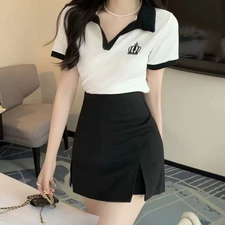 Plus size slimming black skirt women's skirt chubby girl new high waist sheath split skirt professional suit A- line skirt