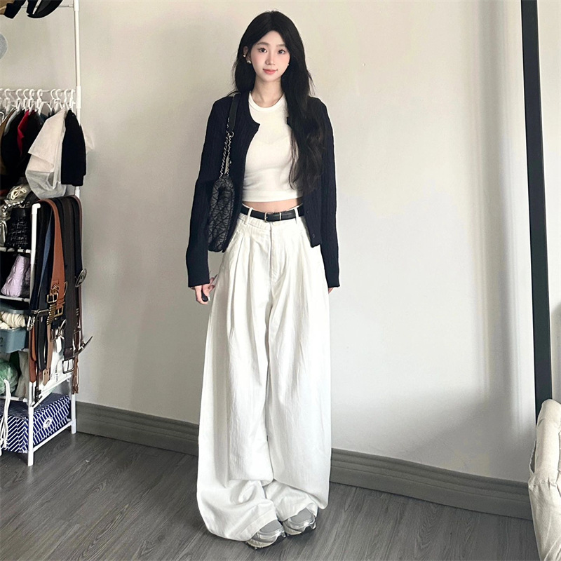 American Style High Street Washed White High Waist Wide Leg Jeans Women's Autumn and Winter Loose All-match Slim Look Long Pants