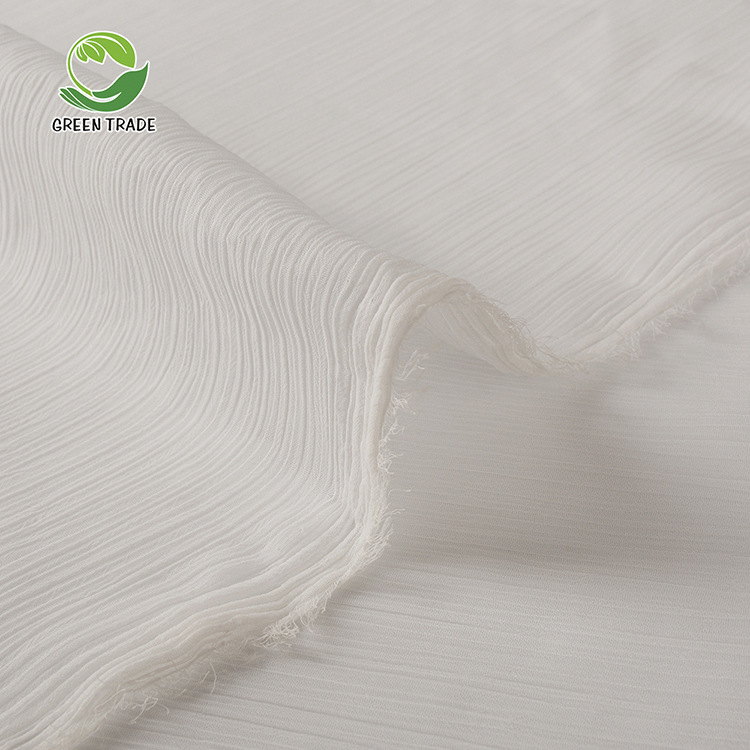 This White 50D chiffon wrinkled fabric printed dyed fabric spot summer women's dress fabric manufacturers for sale