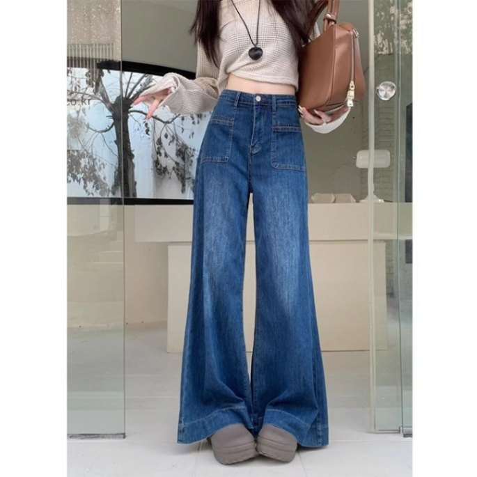 2024 New Loose Wide Leg Jeans Women's Early Autumn High Waist Slim Look Tall Mop cleanfit Long Pants Trendy