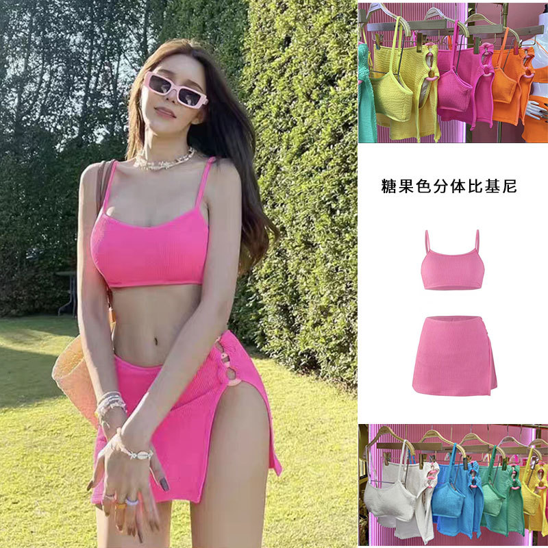 Swimsuit Women's 2024 New Hot Style Sexy Seaside Vacation Three-piece Set Women's Split Colorful Bikini Hot Spring