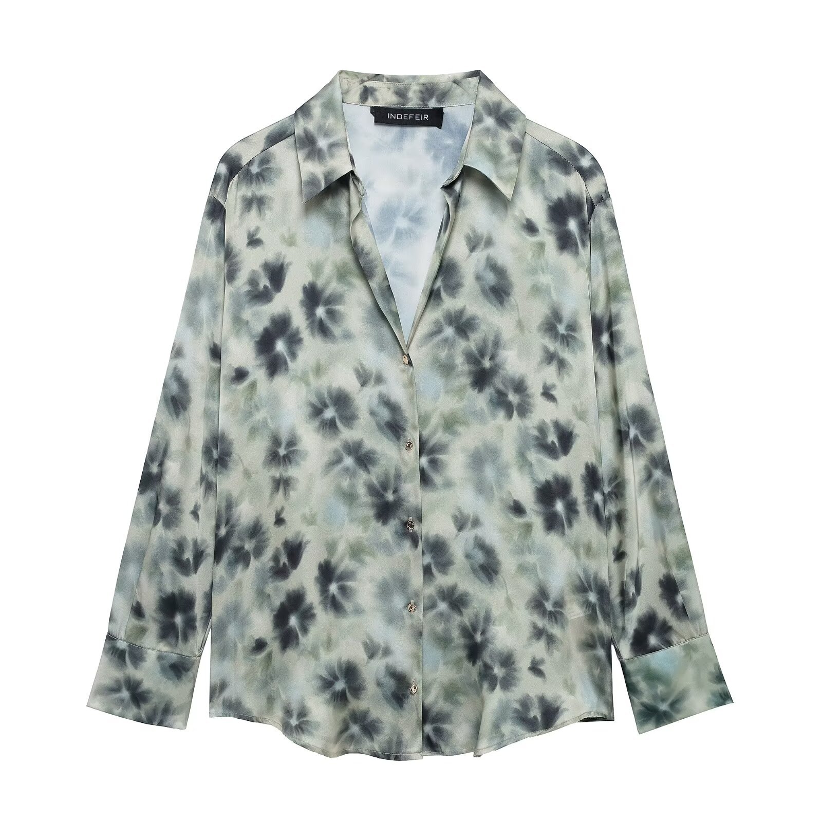 ZA cross-border women's clothing wholesale European and American style spring new flower printed silk satin texture long sleeve shirt 2074114