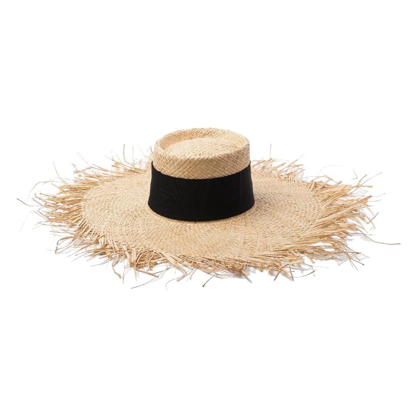 European and American style spring and summer new hand-woven raffia rough ring flat top straw hat sunscreen beach raffia straw hat