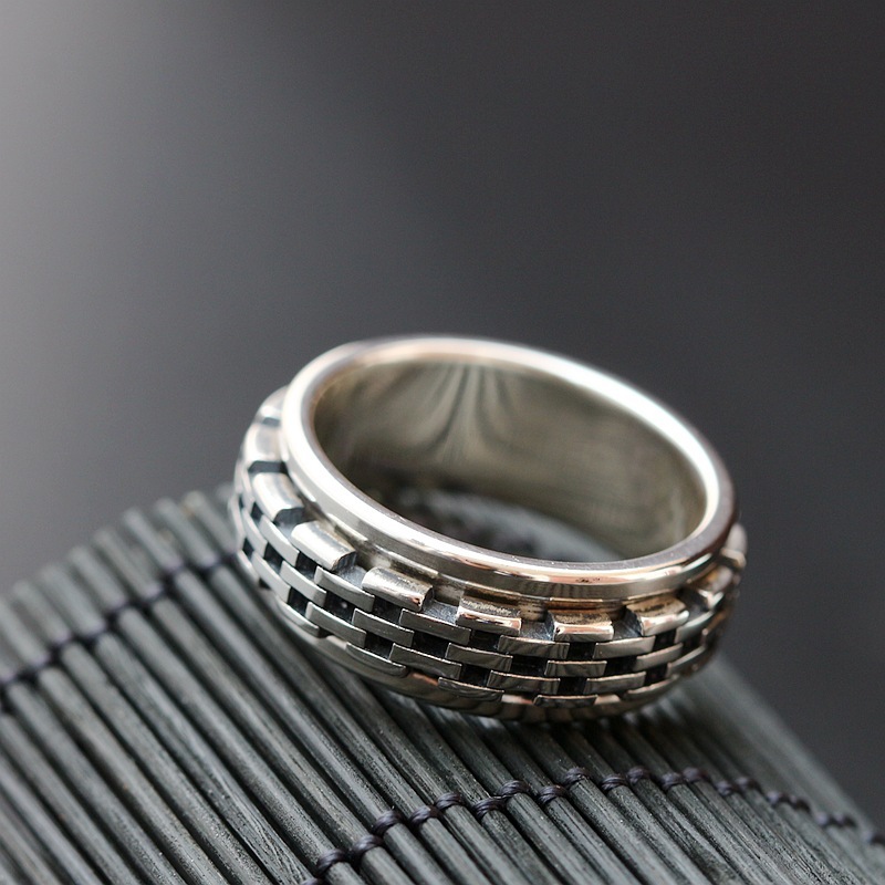 Nafoge Silver Jewelry Wholesale Handmade 925 Sterling Silver Ring Men's Thai Silver Ring Auspicious Chain Transfer Men's Ring
