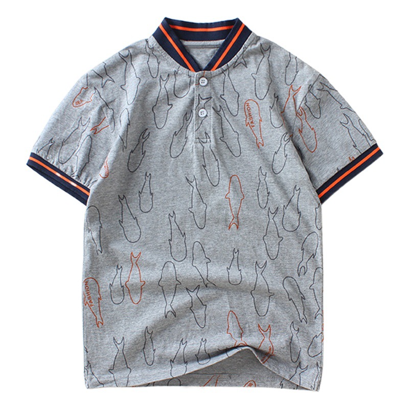 Children's T-Shirt Summer Korean Style V-Neck Short-Sleeve T-Shirt for Older Children Open-Chest Polo Shirt Boys Wholesale Korean Style Trendy Children's T-Shirt
