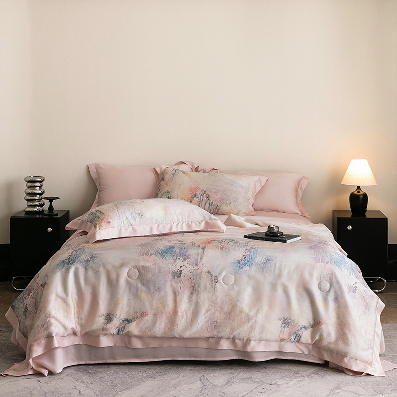 Picture of Light Luxury 100 Lyocell Tencel Summer Cool Quilt Four-Piece Set Air Conditioned Quilt Summer Quilt Advanced Sense Class A Maternal and Infant Quilt