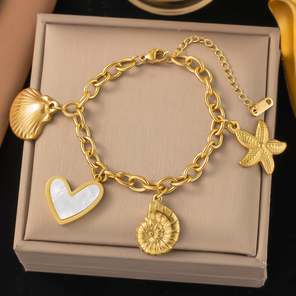 European and American Ins Style New Fashion All-match Stainless Steel Plated 18K Gold Starfish Shell Series Exaggerated Bracelet Women's Bracelet