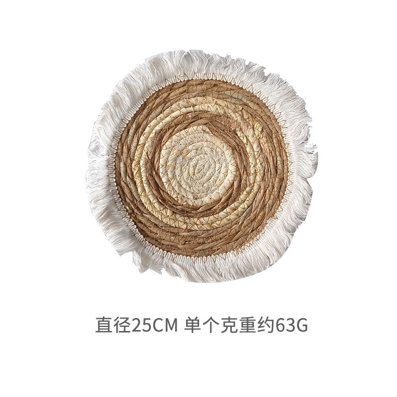 Picture of Bohemian style straw wall decoration living room background wall decoration ethnic round hanging decoration sofa bedside hanging decoration