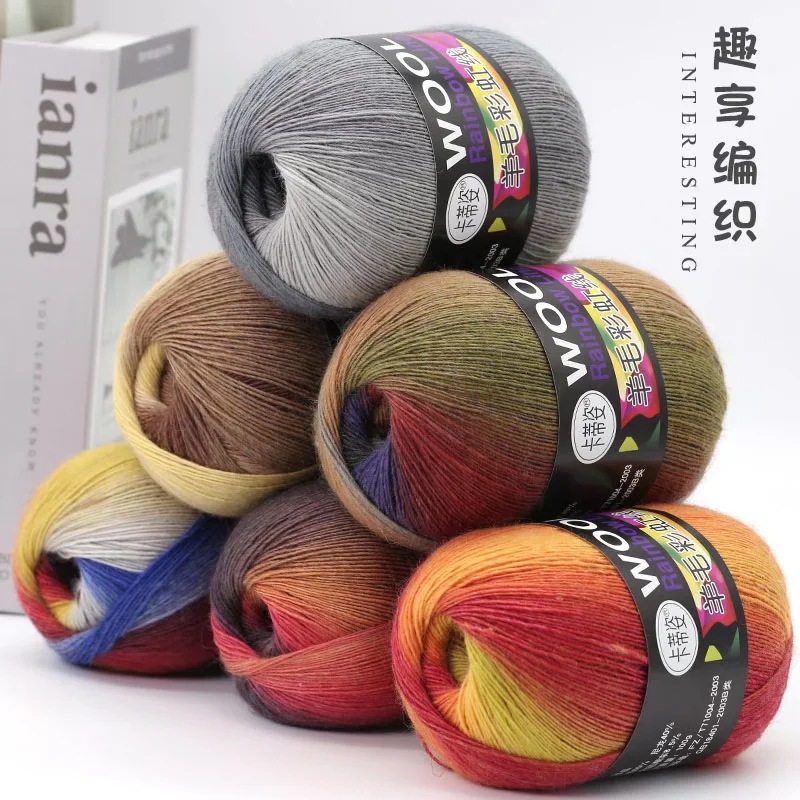 Rainbow Line Wool Line Blanket Cushion Jacket Shawl Scarf Cap Long Segment Dye Color Multicolored Line Hand-woven