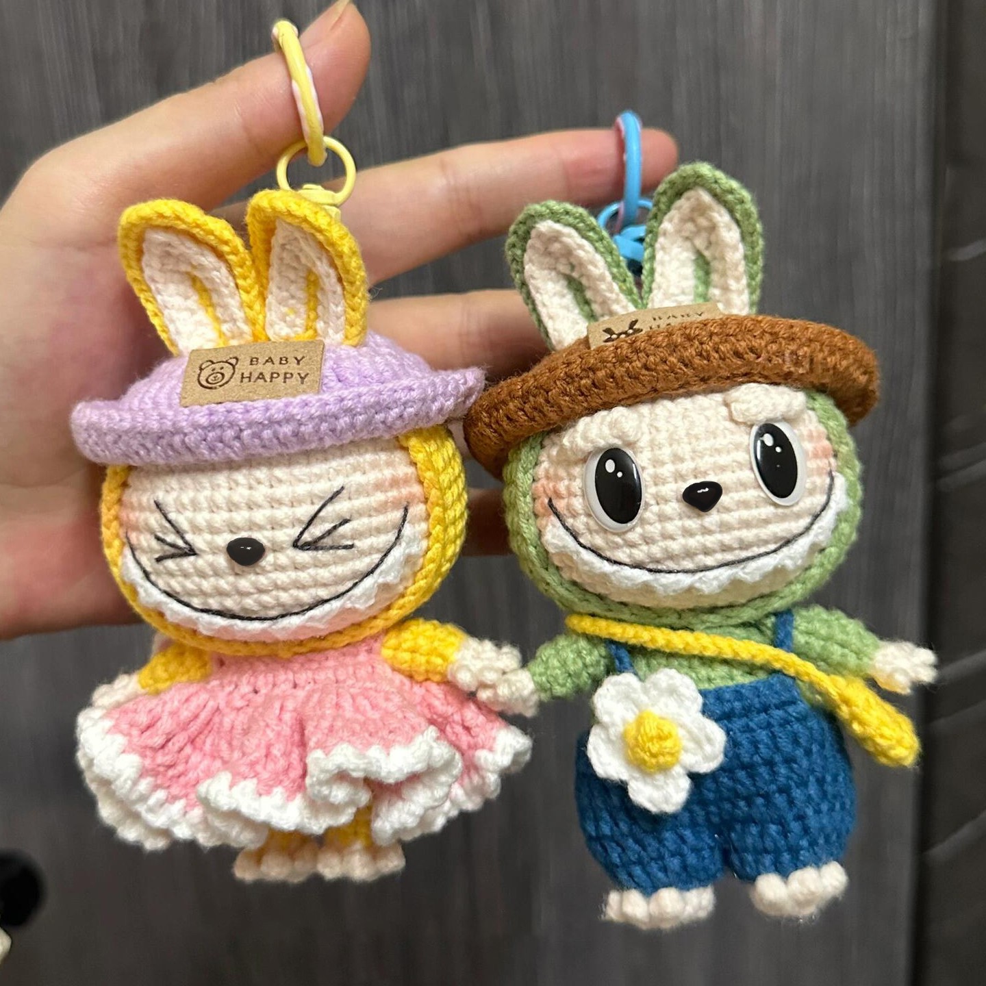 Couple bag pendant handmade wool woven cloth rubber rubber face doll keychain material bag DIY