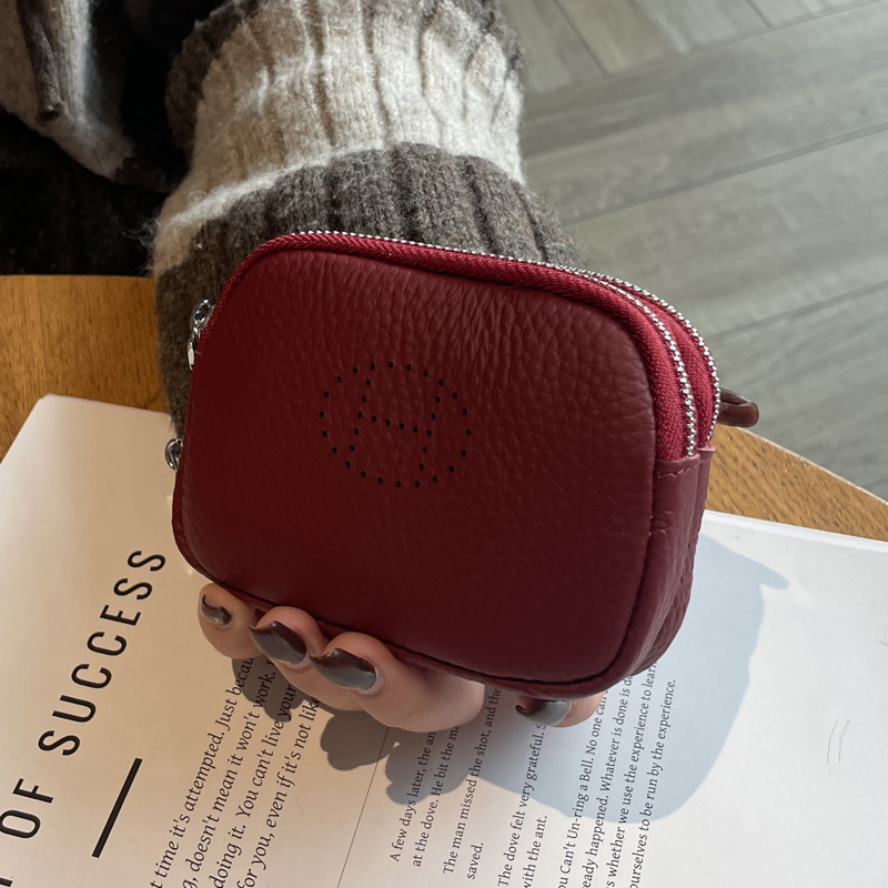 Picture of Genuine Leather Coin Purse for Women 2025 New Trendy Double Zipper Large Capacity Small Wallet Cowhide High-End Coin Bag Small Handbag