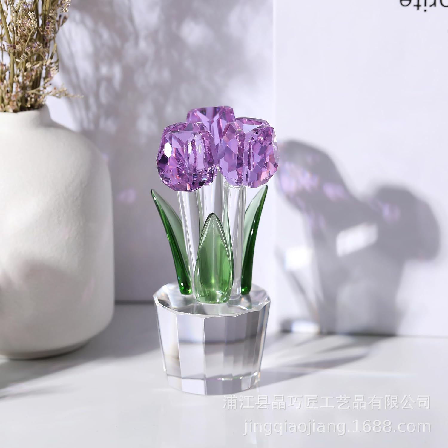 Picture of Cross-Border Best-Selling Tulip Crystal Crafts Ornaments Manufacturers Wholesale Home Living Room Desktop Flower Decoration