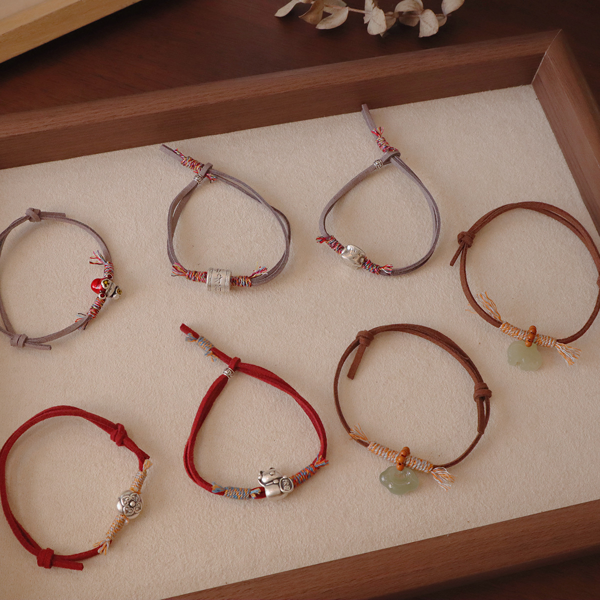 Hand Woven Deer Velvet Leather Sterling Silver Bracelet for Girls Bracelet for Boys Couple Natural Hetian Jade Accessories