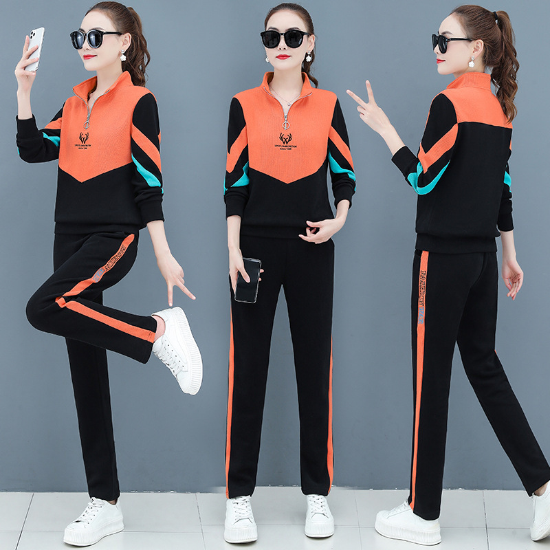 Foreign Trade Wholesale Sports Suit for Women Spring, Autumn and Winter 2024 Loose Fashion Casual Warm Slim Sweatshirt Two-Piece Set