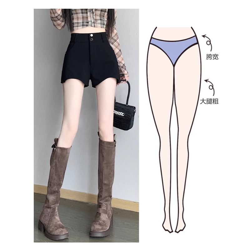 High Waist Suit Shorts Women's 2024 New Explosions Spring and Autumn Bottoming Slim-fit Slimming A- shaped Pants Black Outer Wear Hot Pants