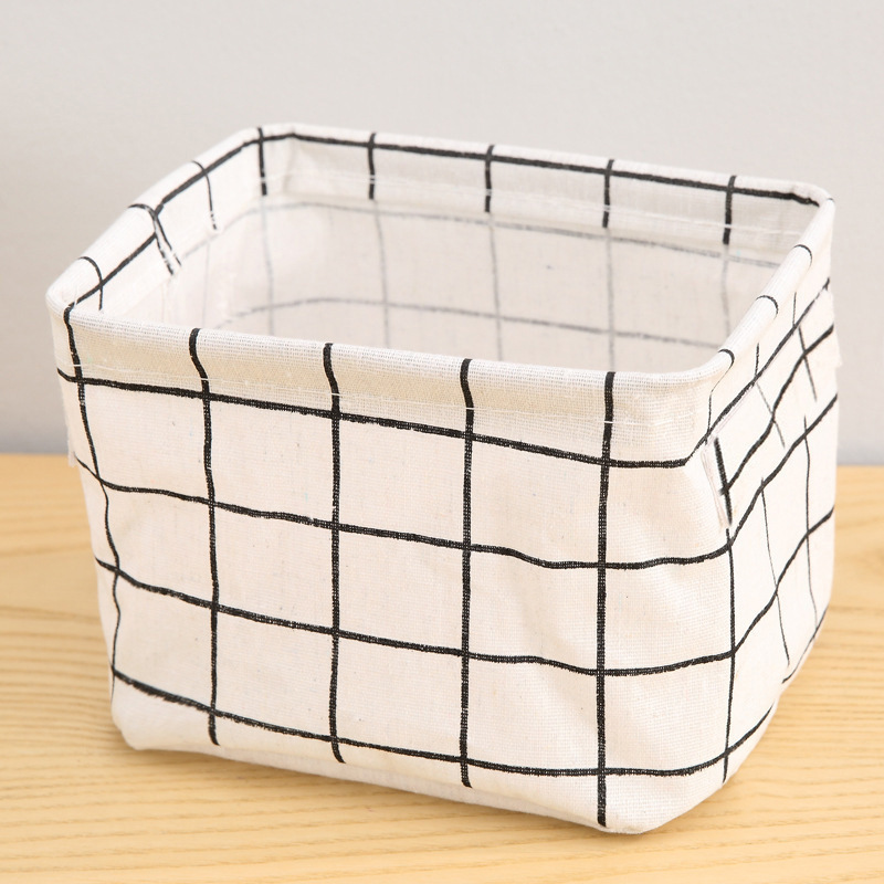 Picture of Fabric with Satchel Printed Cotton and Linen Storage Basket Desktop Miscellaneous Storage Box Cabinet Small Clothing Fabric Storage Basket