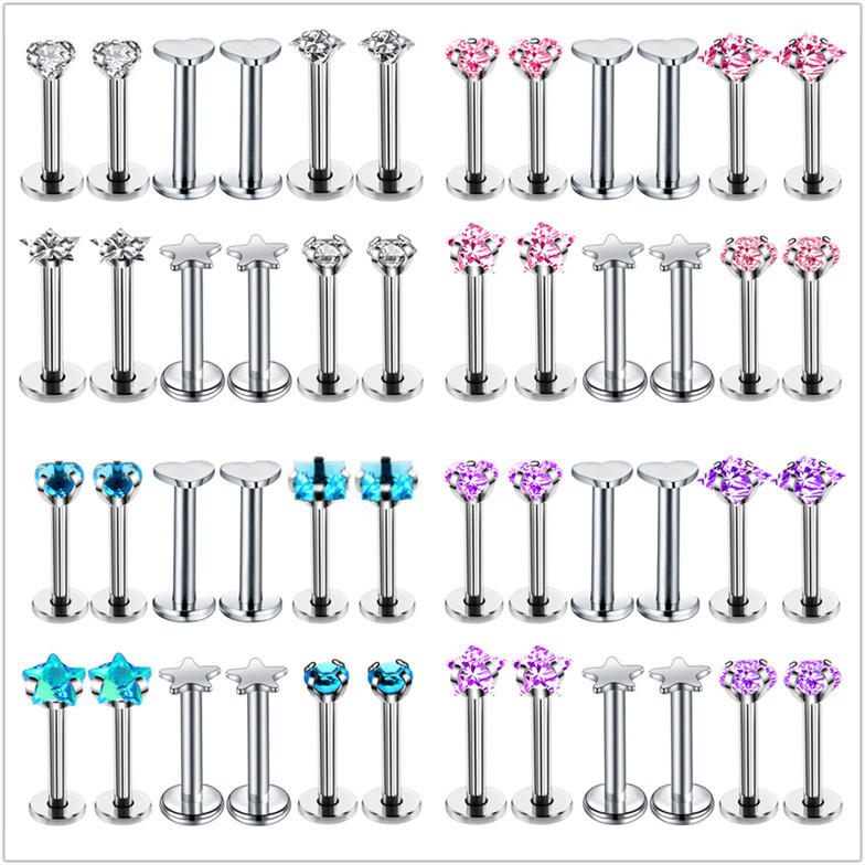 Amazon Lip Stud Set Cross-Border E-Commerce Multi-Color Zircon Stainless Steel Lip Stud Set Paired with Body Piercing Jewelry