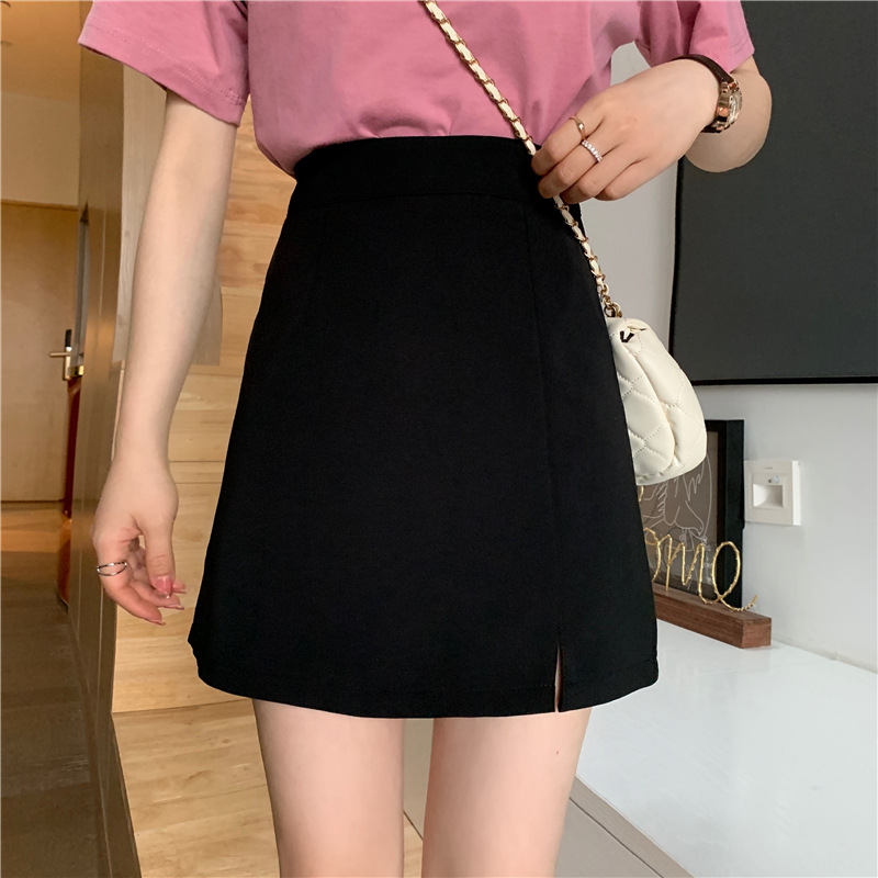 Picture of Women's Skirt Spring and Summer 2025 New Fashion Small Hip Skirt High Waist Slimming Split Black A- line Skirt