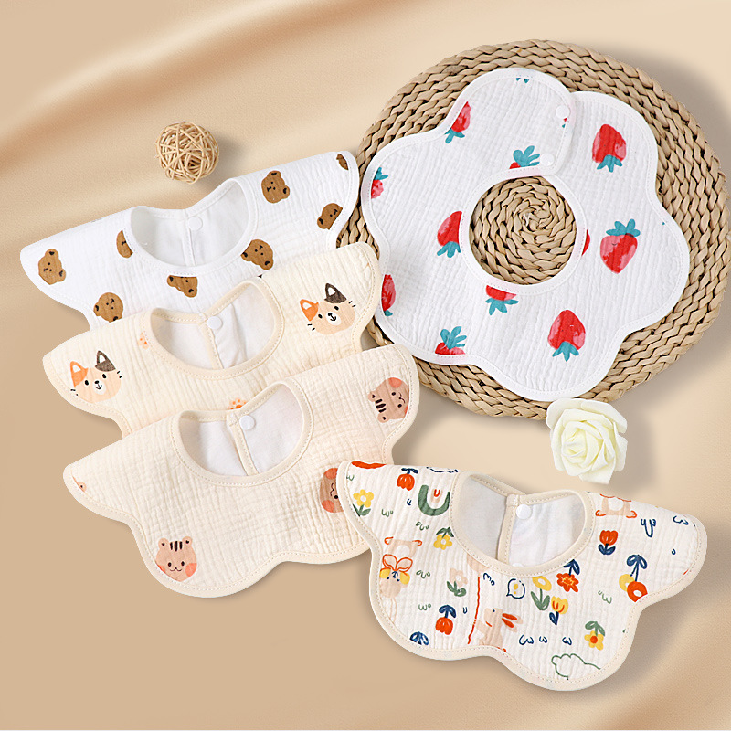 Baby saliva towel cotton gauze newborn bib 360 degree waterproof milk spitting pad rotating bib baby rice pocket