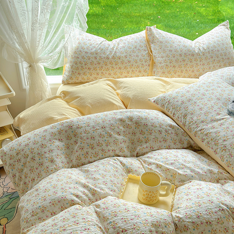 Picture of Category a Maternal and Infant Grade Small Fresh Floral Xiaozhu Cotton Quilt Cover Single Piece Skin-Friendly Washed Cotton Thickeneded Quilt Cover Wholesale